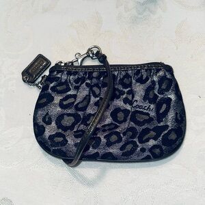 Coach Signature Ocelot Print Lurex Wristlet – Black & Grey (EUC)
